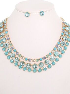 Turquoise Crystal Multi-Strand Tennis Necklace